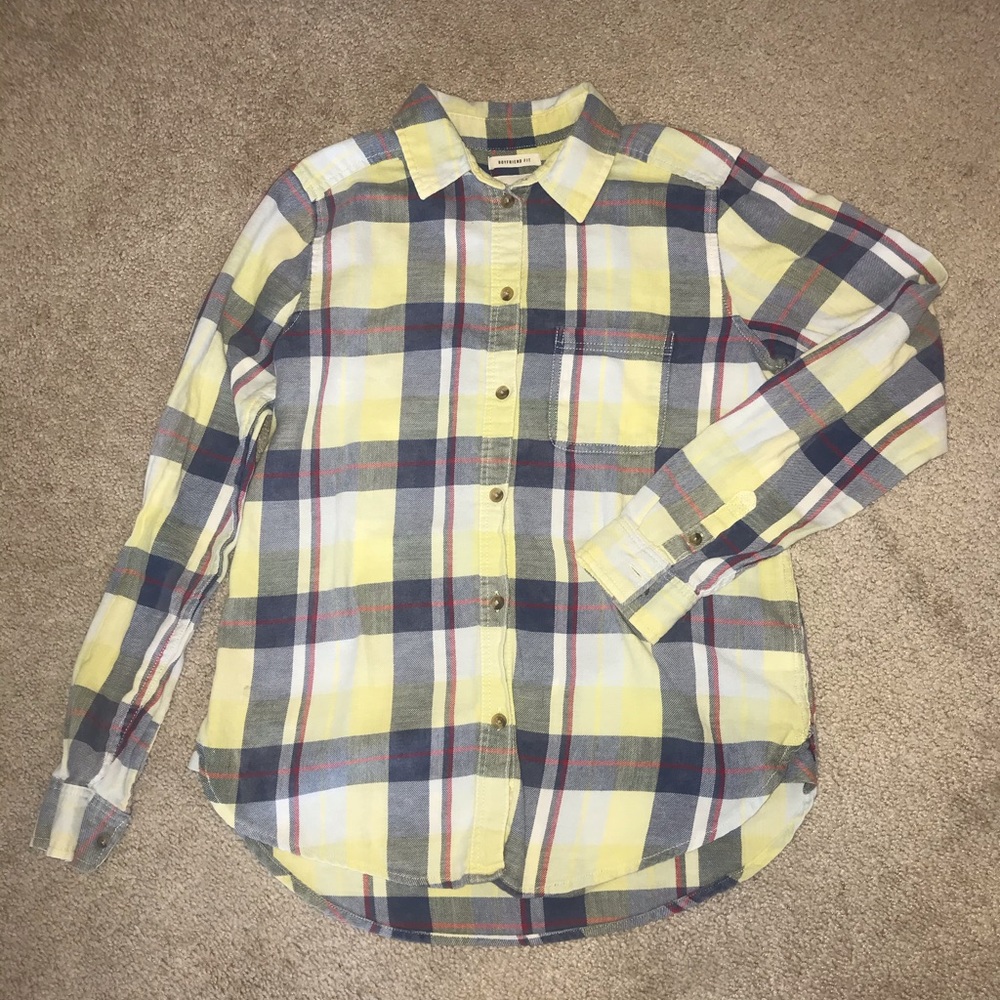 Yellow and blue plaid button down
